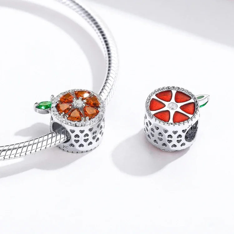 S925 Sterling Silber Frucht Rote Pomelo Perlen DIY Armband Halskette Zubehör