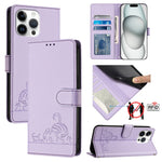 Katze Ratte Geprägtes Muster RFID Leder Handyhülle mit Trageschlaufe, Für iPhone 17 Pro Max, Für iPhone 17 Pro, Für iPhone 17, Für iPhone Air, Für iPhone SE 2024, Für iPhone 15 Pro Max, Für iPhone 15 Pro, Für iPhone 15 Plus