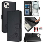 Katze Ratte Geprägtes Muster RFID Leder Handyhülle mit Trageschlaufe, Für iPhone 17 Pro Max, Für iPhone 17 Pro, Für iPhone 17, Für iPhone Air, Für iPhone SE 2024, Für iPhone 15 Pro Max, Für iPhone 15 Pro, Für iPhone 15 Plus