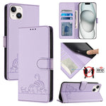 Katze Ratte Geprägtes Muster RFID Leder Handyhülle mit Trageschlaufe, Für iPhone 17 Pro Max, Für iPhone 17 Pro, Für iPhone 17, Für iPhone Air, Für iPhone SE 2024, Für iPhone 15 Pro Max, Für iPhone 15 Pro, Für iPhone 15 Plus