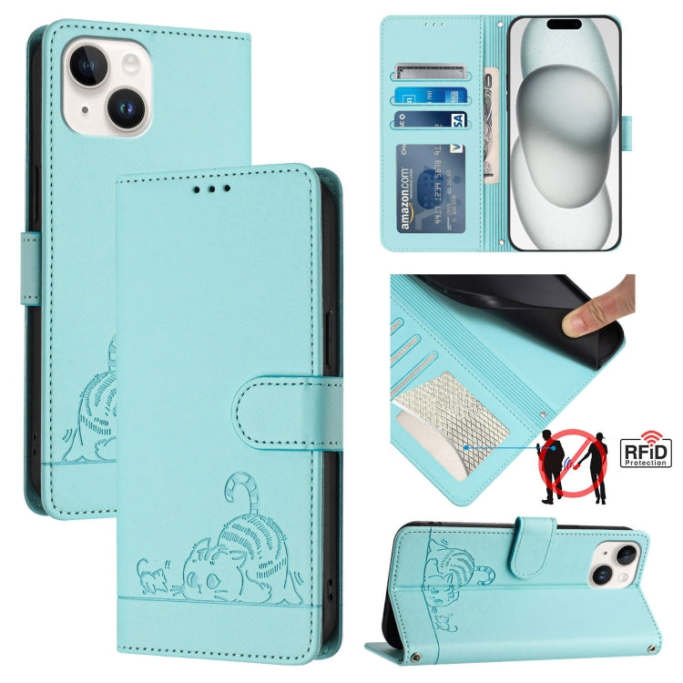 Katze Ratte Geprägtes Muster RFID Leder-Handyhülle mit Lanyard, Für iPhone 13 mini, Für iPhone 12/12 Pro, Für iPhone 12 Pro Max, Für iPhone 12 mini, Für iPhone 11 Pro Max, Für iPhone 11, Für iPhone 11 Pro, Für iPhone XS / X