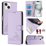 Katze Ratte Geprägtes Muster RFID Leder-Handyhülle mit Lanyard, Für iPhone 13 mini, Für iPhone 12/12 Pro, Für iPhone 12 Pro Max, Für iPhone 12 mini, Für iPhone 11 Pro Max, Für iPhone 11, Für iPhone 11 Pro, Für iPhone XS / X