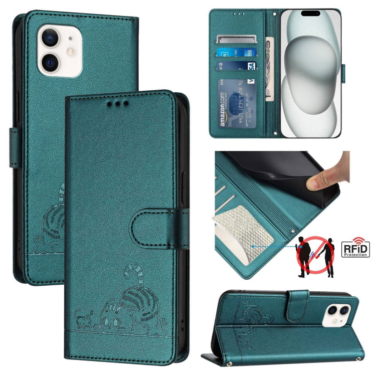 Katze Ratte Geprägtes Muster RFID Leder-Handyhülle mit Lanyard, Für iPhone 13 mini, Für iPhone 12/12 Pro, Für iPhone 12 Pro Max, Für iPhone 12 mini, Für iPhone 11 Pro Max, Für iPhone 11, Für iPhone 11 Pro, Für iPhone XS / X