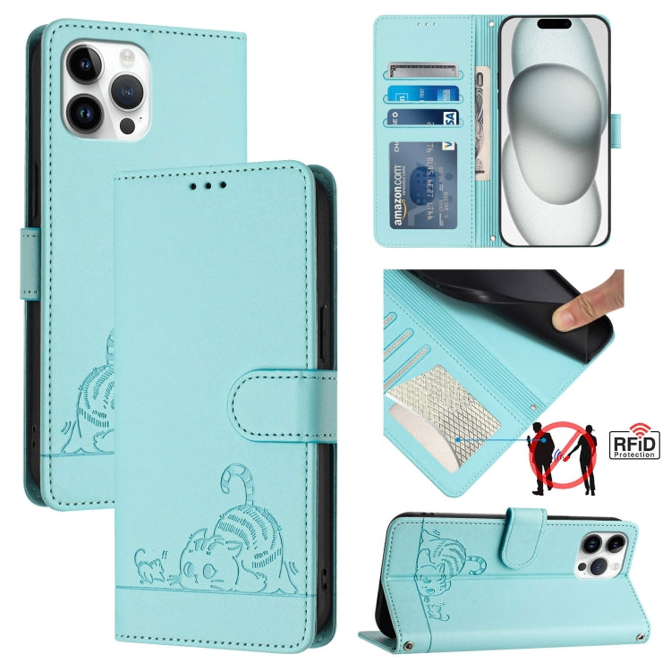 Katze Ratte Geprägtes Muster RFID Leder-Handyhülle mit Lanyard, Für iPhone 13 mini, Für iPhone 12/12 Pro, Für iPhone 12 Pro Max, Für iPhone 12 mini, Für iPhone 11 Pro Max, Für iPhone 11, Für iPhone 11 Pro, Für iPhone XS / X
