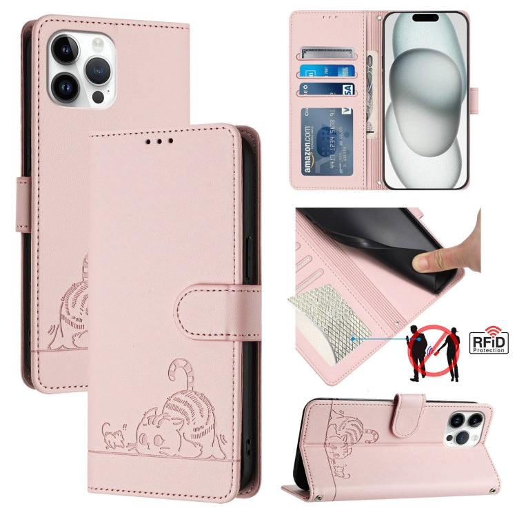 Katze Ratte Geprägtes Muster RFID Leder-Handyhülle mit Lanyard, Für iPhone 13 mini, Für iPhone 12/12 Pro, Für iPhone 12 Pro Max, Für iPhone 12 mini, Für iPhone 11 Pro Max, Für iPhone 11, Für iPhone 11 Pro, Für iPhone XS / X