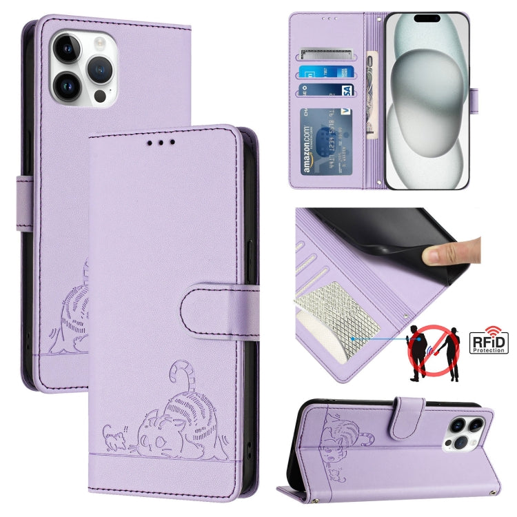 Katze Ratte Geprägtes Muster RFID Leder-Handyhülle mit Lanyard, Für iPhone 13 mini, Für iPhone 12/12 Pro, Für iPhone 12 Pro Max, Für iPhone 12 mini, Für iPhone 11 Pro Max, Für iPhone 11, Für iPhone 11 Pro, Für iPhone XS / X