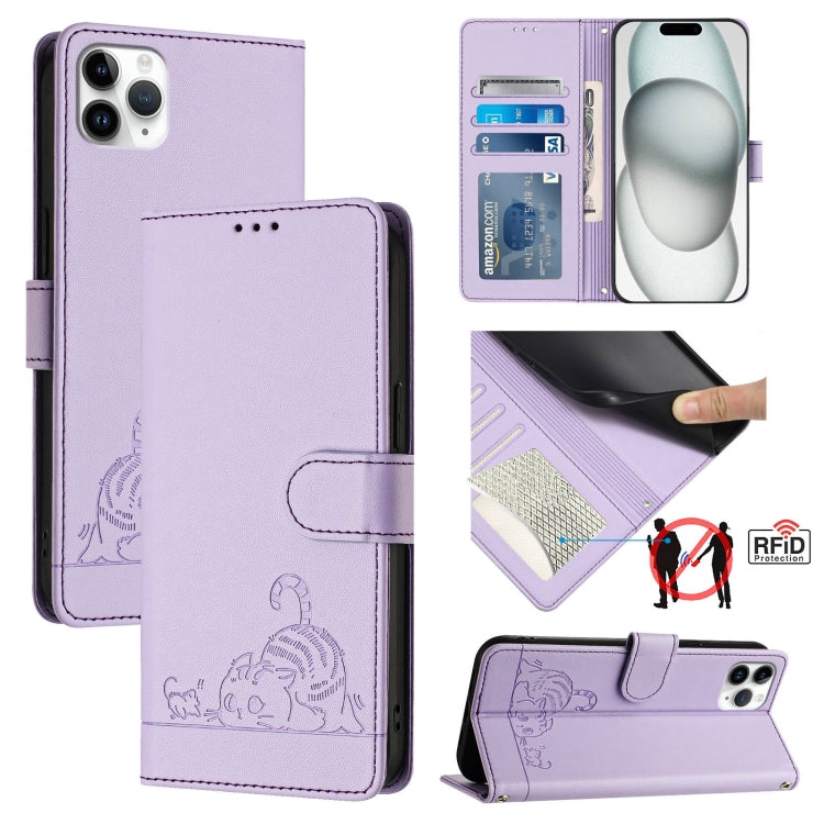 Katze Ratte Geprägtes Muster RFID Leder-Handyhülle mit Lanyard, Für iPhone 13 mini, Für iPhone 12/12 Pro, Für iPhone 12 Pro Max, Für iPhone 12 mini, Für iPhone 11 Pro Max, Für iPhone 11, Für iPhone 11 Pro, Für iPhone XS / X