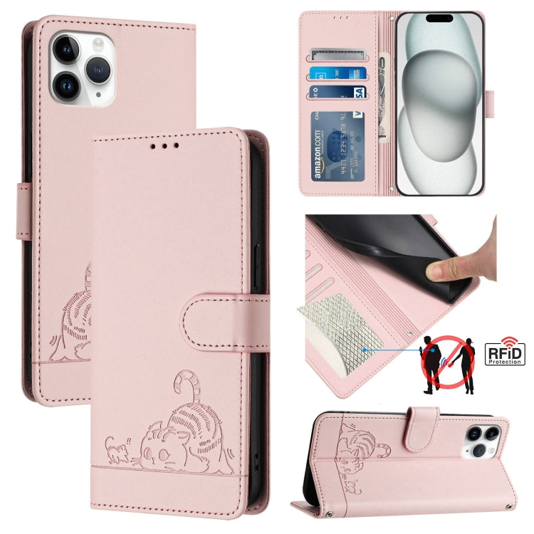 Katze Ratte Geprägtes Muster RFID Leder-Handyhülle mit Lanyard, Für iPhone 13 mini, Für iPhone 12/12 Pro, Für iPhone 12 Pro Max, Für iPhone 12 mini, Für iPhone 11 Pro Max, Für iPhone 11, Für iPhone 11 Pro, Für iPhone XS / X