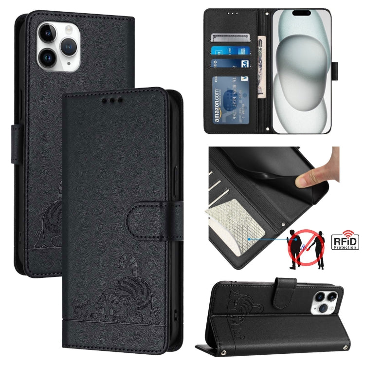 Katze Ratte Geprägtes Muster RFID Leder-Handyhülle mit Lanyard, Für iPhone 13 mini, Für iPhone 12/12 Pro, Für iPhone 12 Pro Max, Für iPhone 12 mini, Für iPhone 11 Pro Max, Für iPhone 11, Für iPhone 11 Pro, Für iPhone XS / X