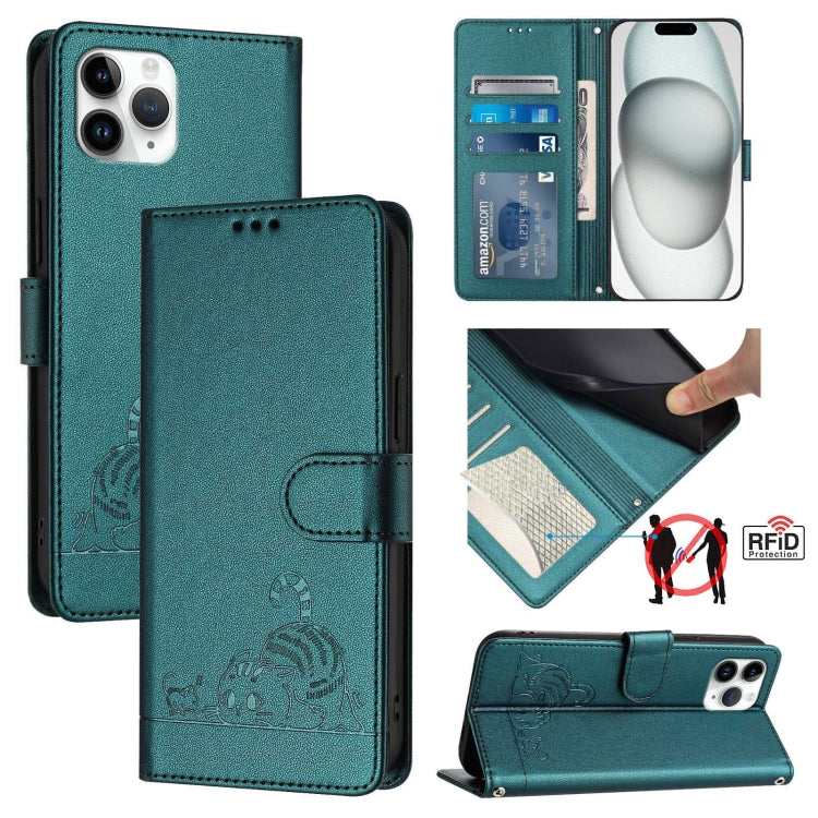 Katze Ratte Geprägtes Muster RFID Leder-Handyhülle mit Lanyard, Für iPhone 13 mini, Für iPhone 12/12 Pro, Für iPhone 12 Pro Max, Für iPhone 12 mini, Für iPhone 11 Pro Max, Für iPhone 11, Für iPhone 11 Pro, Für iPhone XS / X