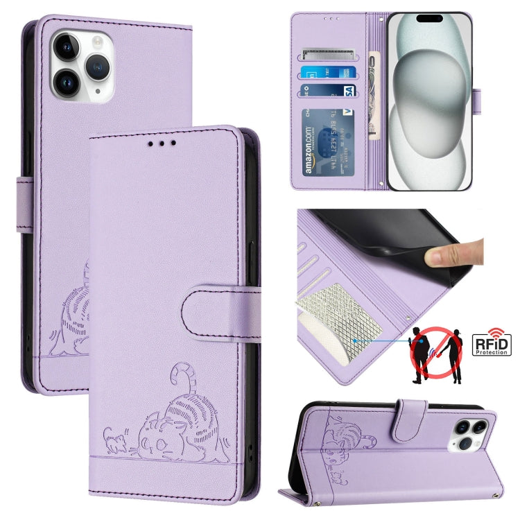 Katze Ratte Geprägtes Muster RFID Leder-Handyhülle mit Lanyard, Für iPhone 13 mini, Für iPhone 12/12 Pro, Für iPhone 12 Pro Max, Für iPhone 12 mini, Für iPhone 11 Pro Max, Für iPhone 11, Für iPhone 11 Pro, Für iPhone XS / X