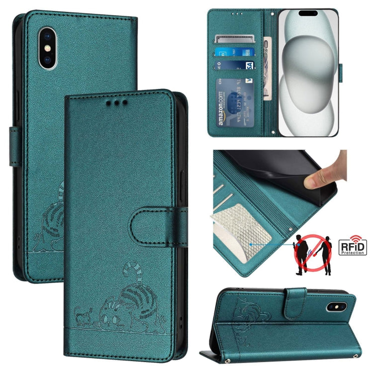 Katze Ratte Geprägtes Muster RFID Leder-Handyhülle mit Lanyard, Für iPhone 13 mini, Für iPhone 12/12 Pro, Für iPhone 12 Pro Max, Für iPhone 12 mini, Für iPhone 11 Pro Max, Für iPhone 11, Für iPhone 11 Pro, Für iPhone XS / X