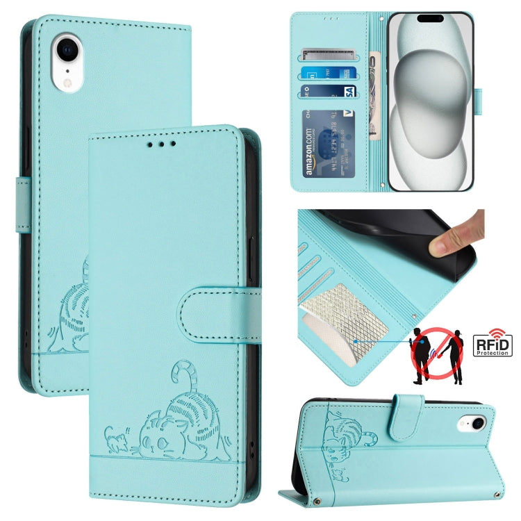 Katze Ratte geprägtes Muster RFID Leder Handyhülle mit Trageschlaufe, Für iPhone XR, Für iPhone XS Max, Für iPhone 8 Plus / 7 Plus