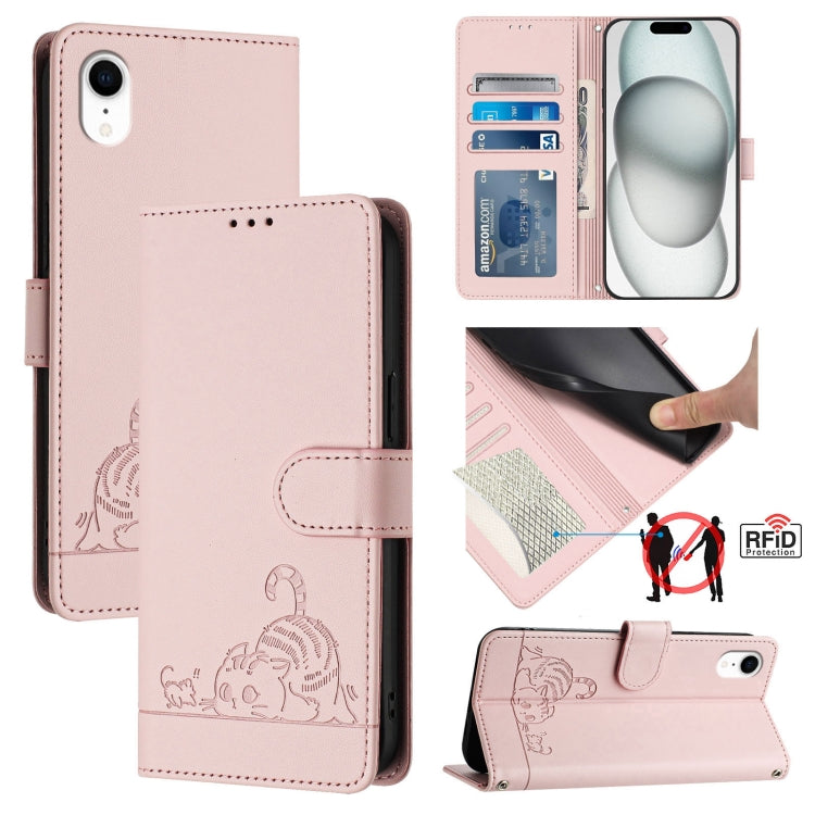 Katze Ratte geprägtes Muster RFID Leder Handyhülle mit Trageschlaufe, Für iPhone XR, Für iPhone XS Max, Für iPhone 8 Plus / 7 Plus