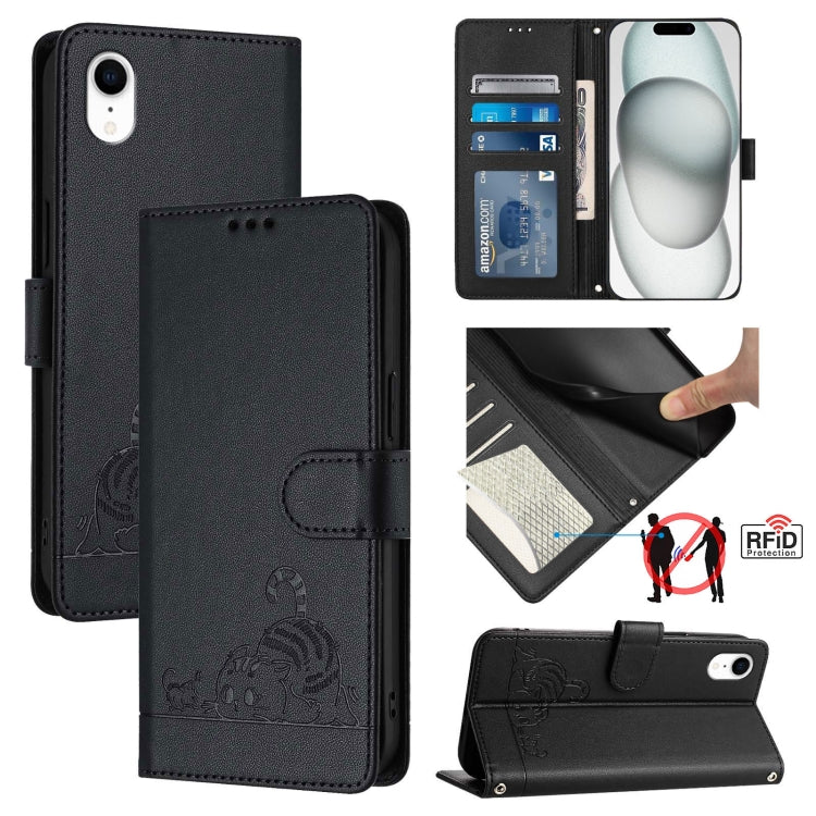 Katze Ratte geprägtes Muster RFID Leder Handyhülle mit Trageschlaufe, Für iPhone XR, Für iPhone XS Max, Für iPhone 8 Plus / 7 Plus