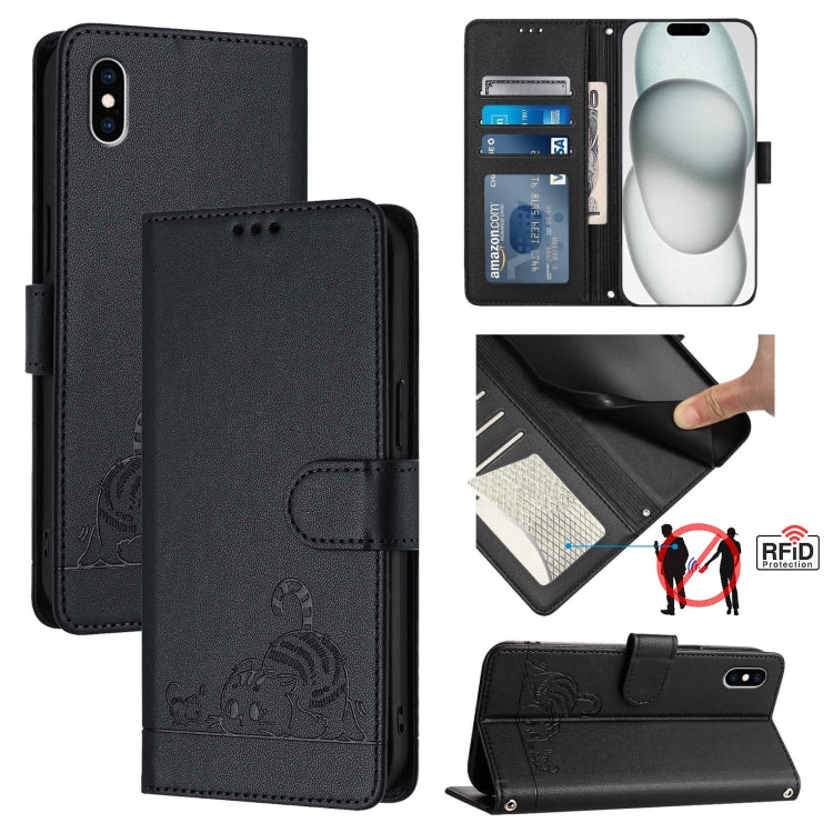 Katze Ratte geprägtes Muster RFID Leder Handyhülle mit Trageschlaufe, Für iPhone XR, Für iPhone XS Max, Für iPhone 8 Plus / 7 Plus