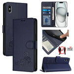 Katze Ratte geprägtes Muster RFID Leder Handyhülle mit Trageschlaufe, Für iPhone XR, Für iPhone XS Max, Für iPhone 8 Plus / 7 Plus