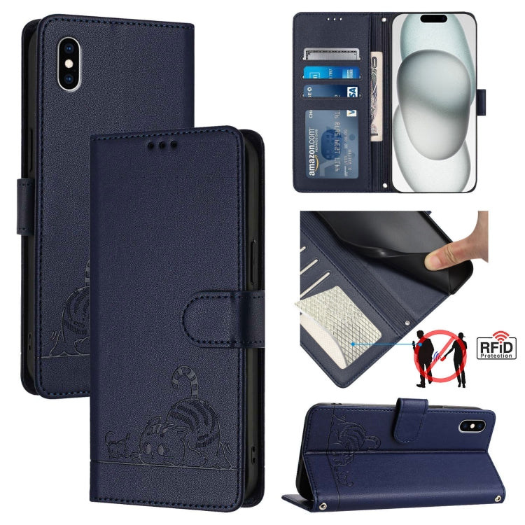 Katze Ratte geprägtes Muster RFID Leder Handyhülle mit Trageschlaufe, Für iPhone XR, Für iPhone XS Max, Für iPhone 8 Plus / 7 Plus