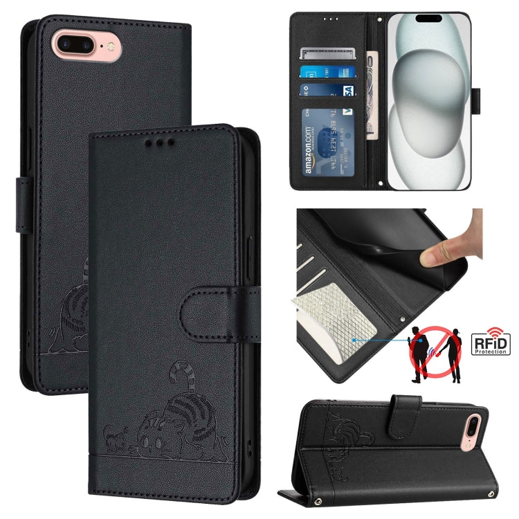 Katze Ratte geprägtes Muster RFID Leder Handyhülle mit Trageschlaufe, Für iPhone XR, Für iPhone XS Max, Für iPhone 8 Plus / 7 Plus