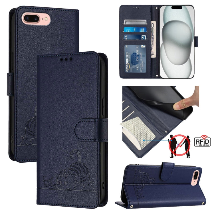 Katze Ratte geprägtes Muster RFID Leder Handyhülle mit Trageschlaufe, Für iPhone XR, Für iPhone XS Max, Für iPhone 8 Plus / 7 Plus