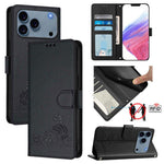 Katze Ratte Geprägtes Muster RFID Leder Handyhülle mit Trageschlaufe, Für iPhone 17 Pro Max, Für iPhone 17 Pro, Für iPhone 17, Für iPhone Air, Für iPhone SE 2024, Für iPhone 15 Pro Max, Für iPhone 15 Pro, Für iPhone 15 Plus