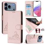 Katze Ratte Geprägtes Muster RFID Leder Handyhülle mit Trageschlaufe, Für iPhone 17 Pro Max, Für iPhone 17 Pro, Für iPhone 17, Für iPhone Air, Für iPhone SE 2024, Für iPhone 15 Pro Max, Für iPhone 15 Pro, Für iPhone 15 Plus