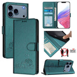 Katze Ratte Geprägtes Muster RFID Leder Handyhülle mit Trageschlaufe, Für iPhone 17 Pro Max, Für iPhone 17 Pro, Für iPhone 17, Für iPhone Air, Für iPhone SE 2024, Für iPhone 15 Pro Max, Für iPhone 15 Pro, Für iPhone 15 Plus