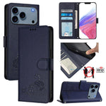Katze Ratte Geprägtes Muster RFID Leder Handyhülle mit Trageschlaufe, Für iPhone 17 Pro Max, Für iPhone 17 Pro, Für iPhone 17, Für iPhone Air, Für iPhone SE 2024, Für iPhone 15 Pro Max, Für iPhone 15 Pro, Für iPhone 15 Plus