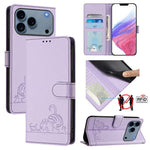 Katze Ratte Geprägtes Muster RFID Leder Handyhülle mit Trageschlaufe, Für iPhone 17 Pro Max, Für iPhone 17 Pro, Für iPhone 17, Für iPhone Air, Für iPhone SE 2024, Für iPhone 15 Pro Max, Für iPhone 15 Pro, Für iPhone 15 Plus