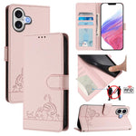 Katze Ratte Geprägtes Muster RFID Leder Handyhülle mit Trageschlaufe, Für iPhone 17 Pro Max, Für iPhone 17 Pro, Für iPhone 17, Für iPhone Air, Für iPhone SE 2024, Für iPhone 15 Pro Max, Für iPhone 15 Pro, Für iPhone 15 Plus
