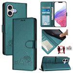 Katze Ratte Geprägtes Muster RFID Leder Handyhülle mit Trageschlaufe, Für iPhone 17 Pro Max, Für iPhone 17 Pro, Für iPhone 17, Für iPhone Air, Für iPhone SE 2024, Für iPhone 15 Pro Max, Für iPhone 15 Pro, Für iPhone 15 Plus