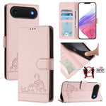 Katze Ratte Geprägtes Muster RFID Leder Handyhülle mit Trageschlaufe, Für iPhone 17 Pro Max, Für iPhone 17 Pro, Für iPhone 17, Für iPhone Air, Für iPhone SE 2024, Für iPhone 15 Pro Max, Für iPhone 15 Pro, Für iPhone 15 Plus