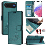 Katze Ratte Geprägtes Muster RFID Leder Handyhülle mit Trageschlaufe, Für iPhone 17 Pro Max, Für iPhone 17 Pro, Für iPhone 17, Für iPhone Air, Für iPhone SE 2024, Für iPhone 15 Pro Max, Für iPhone 15 Pro, Für iPhone 15 Plus