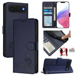Katze Ratte Geprägtes Muster RFID Leder Handyhülle mit Trageschlaufe, Für iPhone 17 Pro Max, Für iPhone 17 Pro, Für iPhone 17, Für iPhone Air, Für iPhone SE 2024, Für iPhone 15 Pro Max, Für iPhone 15 Pro, Für iPhone 15 Plus