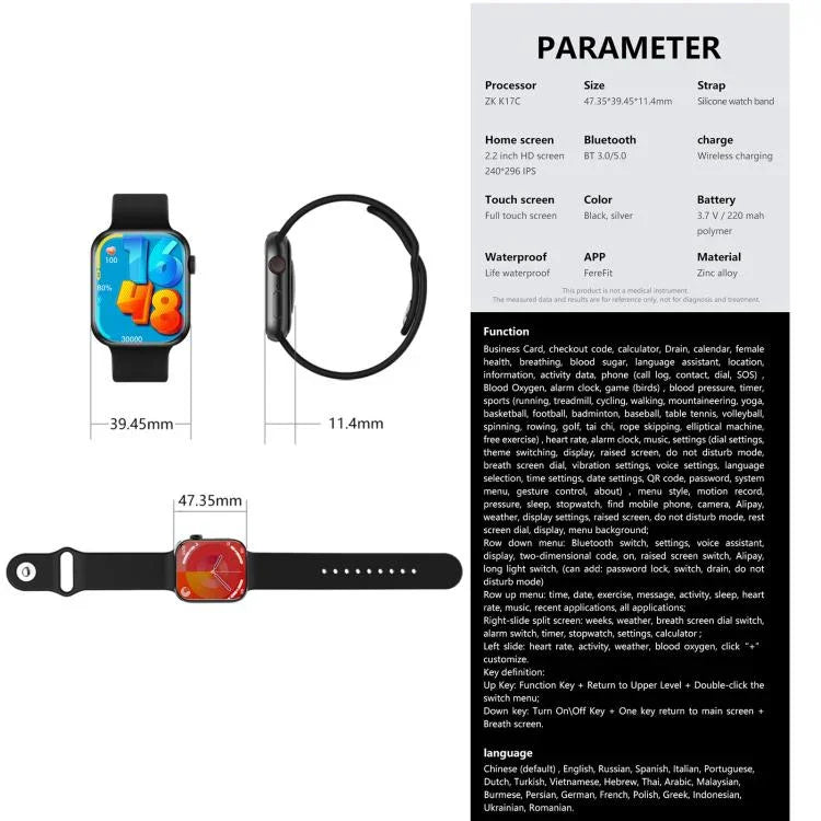 WS11 MAX 2,2-Zoll-Fitness- und Sport-Smartwatch mit Unterstützung für Bluetooth-Anrufe, Schlafüberwachung, Blutsauerstoffmessung, Herzfrequenzmessung und Blutdruckmessung