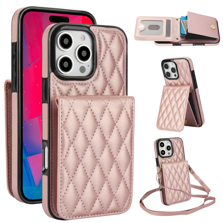 YM015 Umhängetasche Rhombische Karten Tasche RFID Handyhülle, Für iPhone 16e / 17e, Für iPhone 17 Pro Max, Für iPhone 17 Pro, Für iPhone 17, Für iPhone Air, Für iPhone 16 Pro Max, Für iPhone 16 Pro, Für iPhone 16 Plus