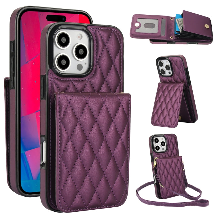 YM015 Umhängetasche Rhombische Karten Tasche RFID Handyhülle, Für iPhone 16e / 17e, Für iPhone 17 Pro Max, Für iPhone 17 Pro, Für iPhone 17, Für iPhone Air, Für iPhone 16 Pro Max, Für iPhone 16 Pro, Für iPhone 16 Plus