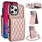 YM015 Umhängetasche Rhombische Karten Tasche RFID Handyhülle, Für iPhone 16e / 17e, Für iPhone 17 Pro Max, Für iPhone 17 Pro, Für iPhone 17, Für iPhone Air, Für iPhone 16 Pro Max, Für iPhone 16 Pro, Für iPhone 16 Plus