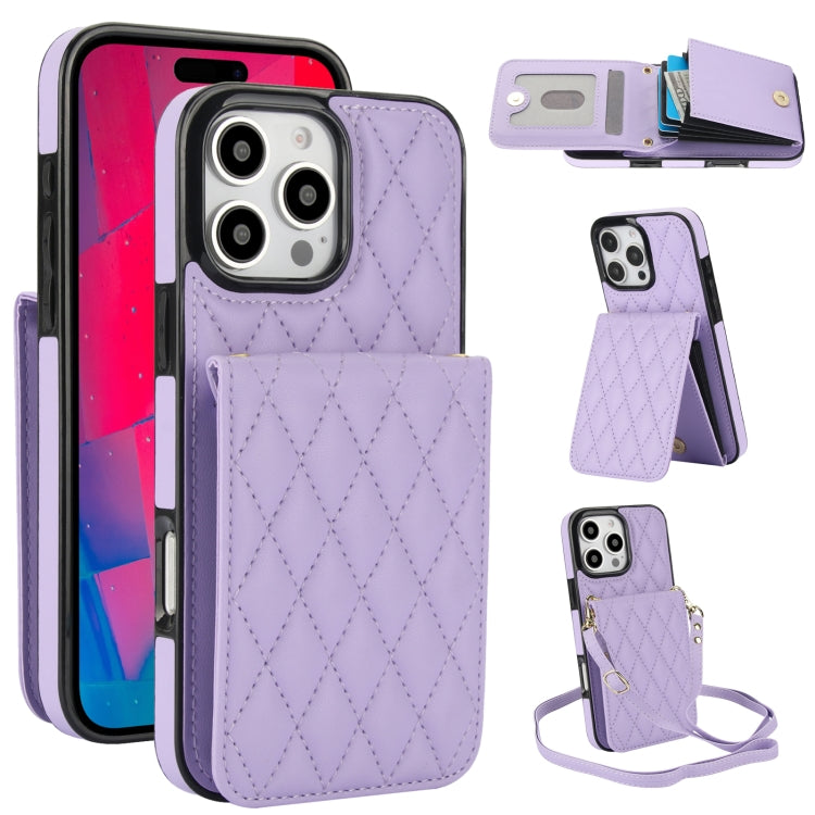 YM015 Umhängetasche Rhombische Karten Tasche RFID Handyhülle, Für iPhone 16e / 17e, Für iPhone 17 Pro Max, Für iPhone 17 Pro, Für iPhone 17, Für iPhone Air, Für iPhone 16 Pro Max, Für iPhone 16 Pro, Für iPhone 16 Plus