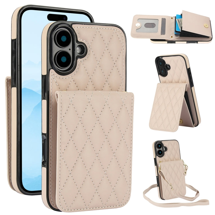 YM015 Umhängetasche Rhombische Karten Tasche RFID Handyhülle, Für iPhone 16e / 17e, Für iPhone 17 Pro Max, Für iPhone 17 Pro, Für iPhone 17, Für iPhone Air, Für iPhone 16 Pro Max, Für iPhone 16 Pro, Für iPhone 16 Plus