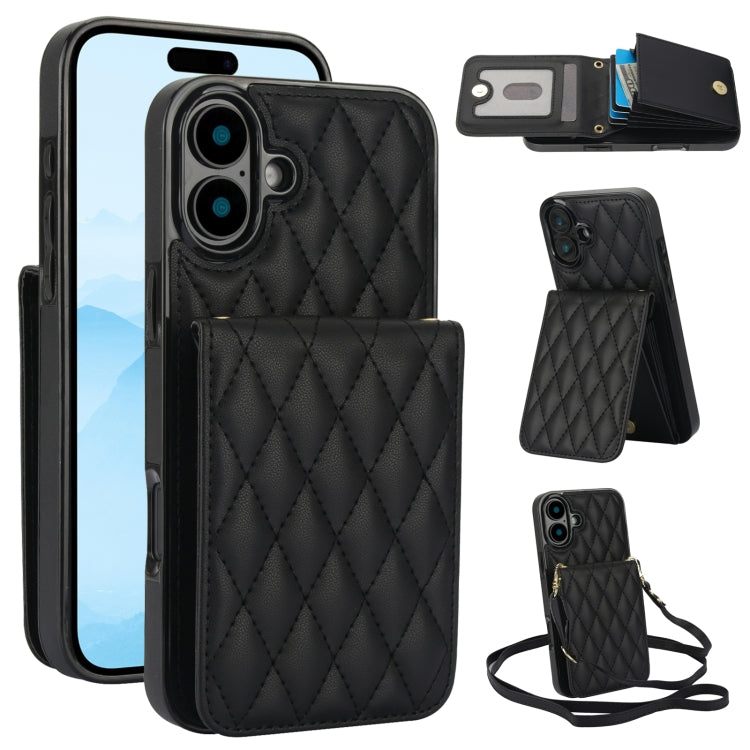 YM015 Umhängetasche Rhombische Karten Tasche RFID Handyhülle, Für iPhone 16e / 17e, Für iPhone 17 Pro Max, Für iPhone 17 Pro, Für iPhone 17, Für iPhone Air, Für iPhone 16 Pro Max, Für iPhone 16 Pro, Für iPhone 16 Plus