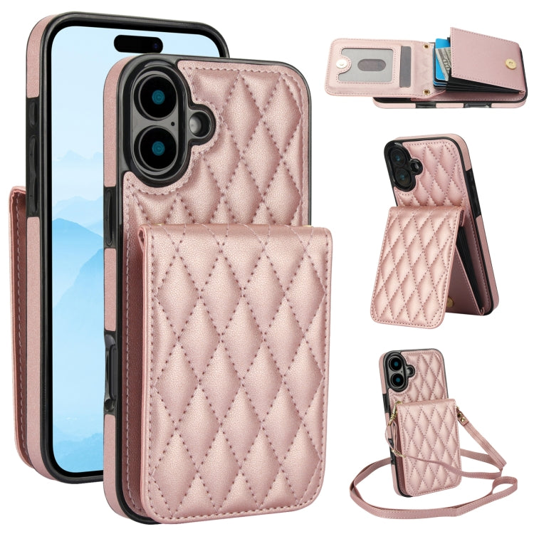 YM015 Umhängetasche Rhombische Karten Tasche RFID Handyhülle, Für iPhone 16e / 17e, Für iPhone 17 Pro Max, Für iPhone 17 Pro, Für iPhone 17, Für iPhone Air, Für iPhone 16 Pro Max, Für iPhone 16 Pro, Für iPhone 16 Plus