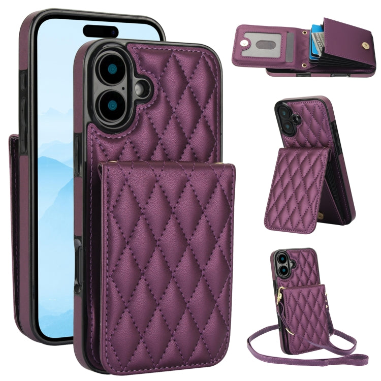 YM015 Umhängetasche Rhombische Karten Tasche RFID Handyhülle, Für iPhone 16e / 17e, Für iPhone 17 Pro Max, Für iPhone 17 Pro, Für iPhone 17, Für iPhone Air, Für iPhone 16 Pro Max, Für iPhone 16 Pro, Für iPhone 16 Plus