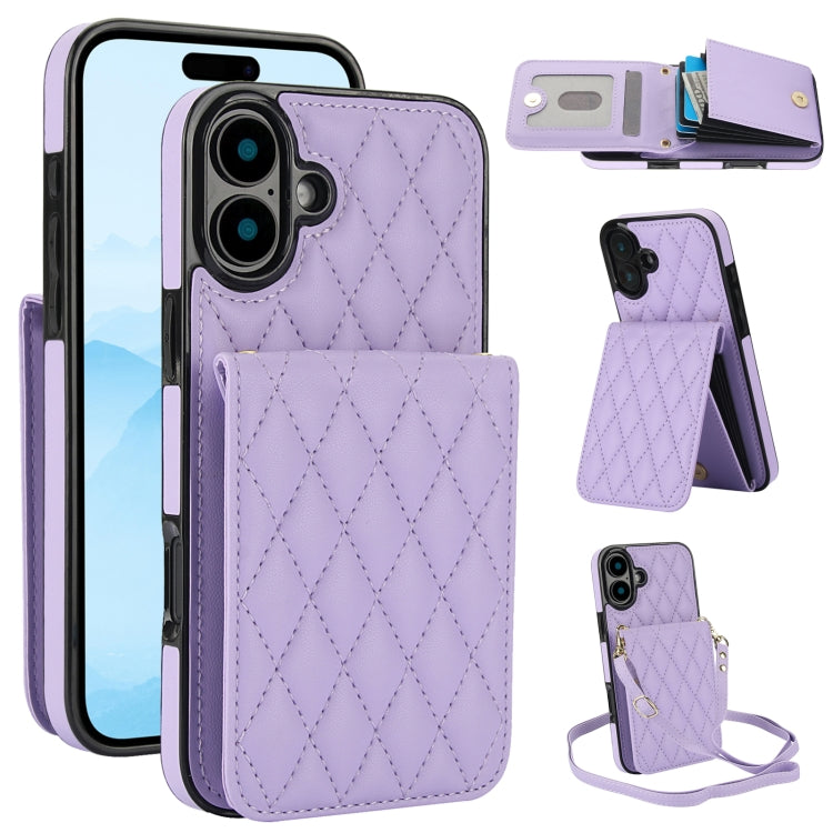 YM015 Umhängetasche Rhombische Karten Tasche RFID Handyhülle, Für iPhone 16e / 17e, Für iPhone 17 Pro Max, Für iPhone 17 Pro, Für iPhone 17, Für iPhone Air, Für iPhone 16 Pro Max, Für iPhone 16 Pro, Für iPhone 16 Plus