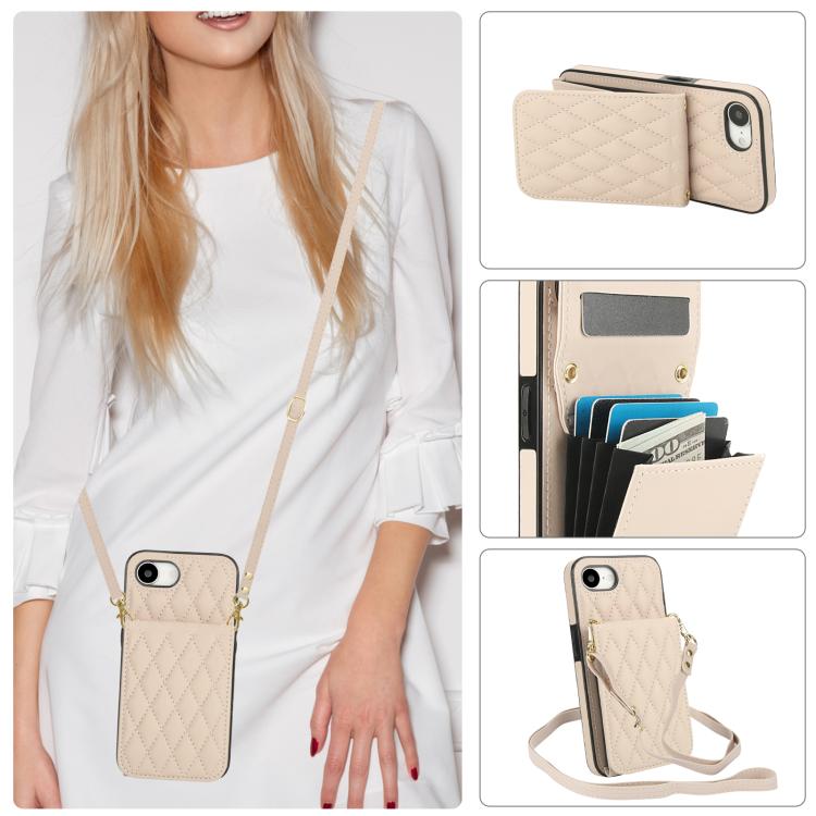 YM015 Umhängetasche Rhombische Karten Tasche RFID Handyhülle, Für iPhone 16e / 17e, Für iPhone 17 Pro Max, Für iPhone 17 Pro, Für iPhone 17, Für iPhone Air, Für iPhone 16 Pro Max, Für iPhone 16 Pro, Für iPhone 16 Plus
