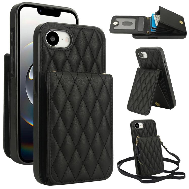 YM015 Umhängetasche Rhombische Karten Tasche RFID Handyhülle, Für iPhone 16e / 17e, Für iPhone 17 Pro Max, Für iPhone 17 Pro, Für iPhone 17, Für iPhone Air, Für iPhone 16 Pro Max, Für iPhone 16 Pro, Für iPhone 16 Plus