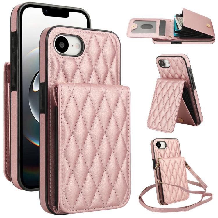 YM015 Umhängetasche Rhombische Karten Tasche RFID Handyhülle, Für iPhone 16e / 17e, Für iPhone 17 Pro Max, Für iPhone 17 Pro, Für iPhone 17, Für iPhone Air, Für iPhone 16 Pro Max, Für iPhone 16 Pro, Für iPhone 16 Plus