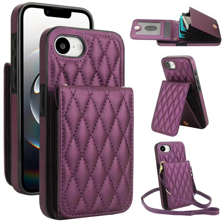 YM015 Umhängetasche Rhombische Karten Tasche RFID Handyhülle, Für iPhone 16e / 17e, Für iPhone 17 Pro Max, Für iPhone 17 Pro, Für iPhone 17, Für iPhone Air, Für iPhone 16 Pro Max, Für iPhone 16 Pro, Für iPhone 16 Plus