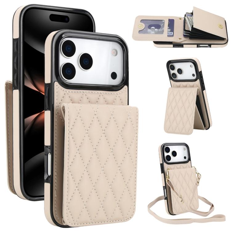 YM015 Umhängetasche Rhombische Karten Tasche RFID Handyhülle, Für iPhone 16e / 17e, Für iPhone 17 Pro Max, Für iPhone 17 Pro, Für iPhone 17, Für iPhone Air, Für iPhone 16 Pro Max, Für iPhone 16 Pro, Für iPhone 16 Plus