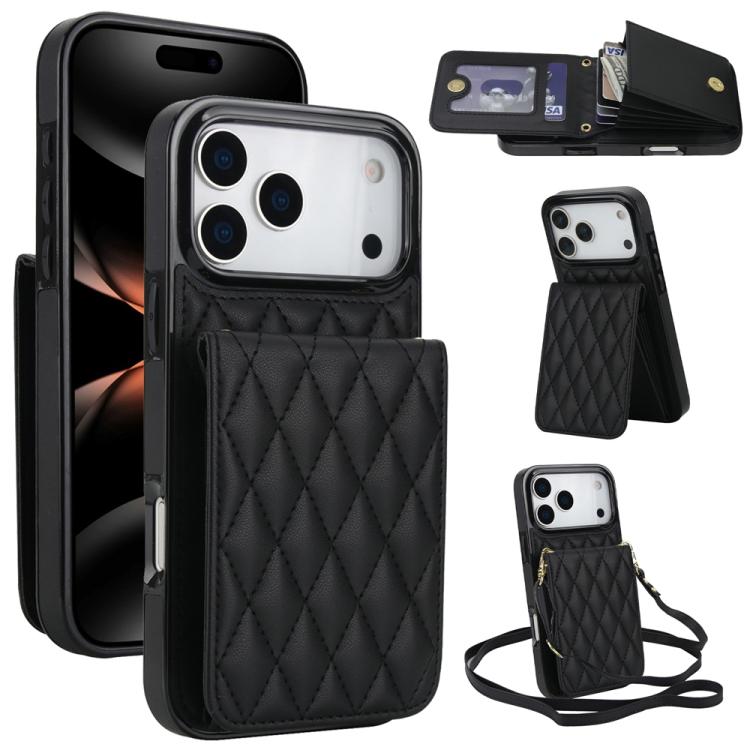 YM015 Umhängetasche Rhombische Karten Tasche RFID Handyhülle, Für iPhone 16e / 17e, Für iPhone 17 Pro Max, Für iPhone 17 Pro, Für iPhone 17, Für iPhone Air, Für iPhone 16 Pro Max, Für iPhone 16 Pro, Für iPhone 16 Plus